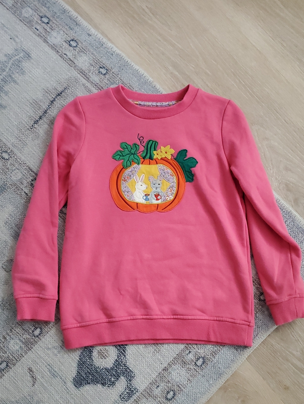 Mini Boden Girls Pink Fall Pumpkin Appliqué Sweatshirt Sz7-8y